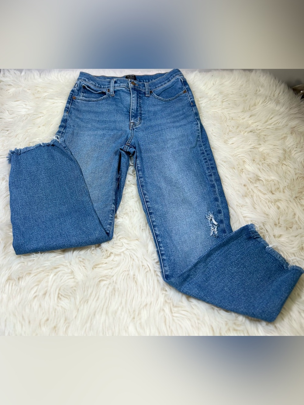 J.Crew Essential Straight Jeans Raw Frayed Hem Light Wash Size 27